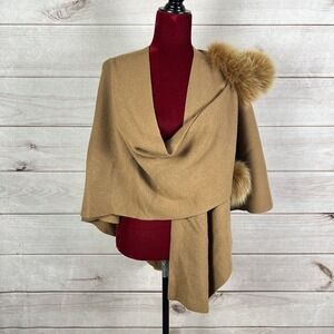 Mitchie's 100% Wool Knit Wrap Pull Through Loop Pom